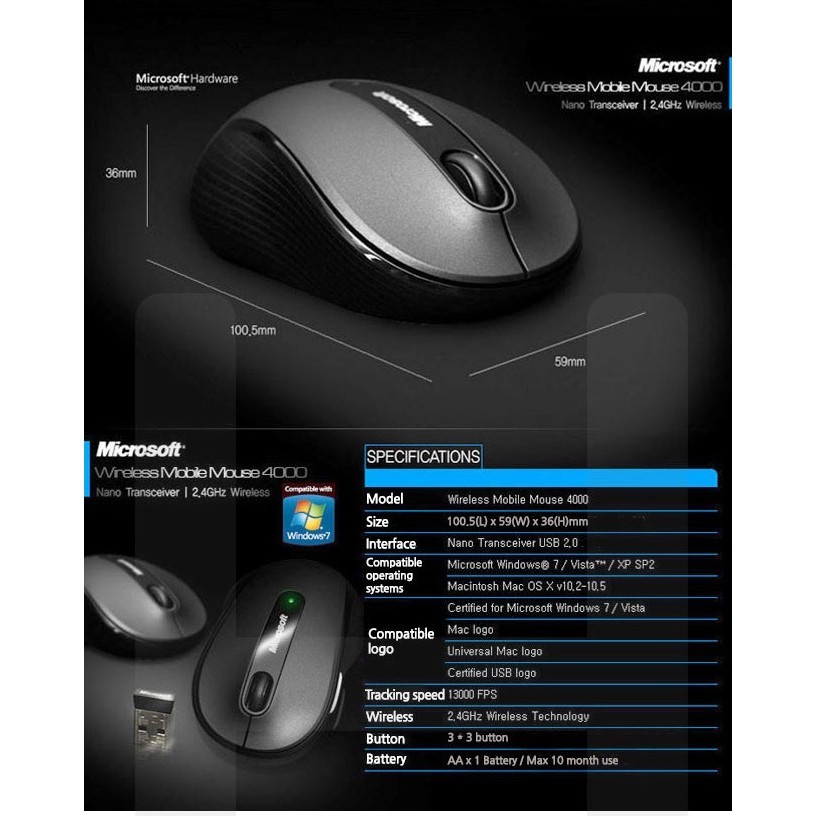 Microsoft Wireless Mobile Mouse 4000 2 4ghz Blue Track Bluetooth Mice Shopee Singapore