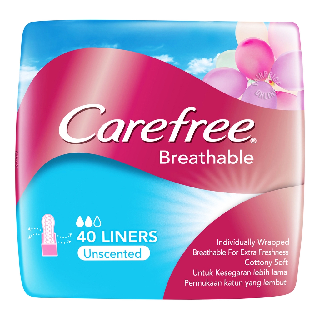 Carefree Breathable Unscented Panty Liners, 40pc Shopee Singapore
