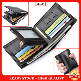 ♝READY STOCK♝Multi-card Slots and With Zipper Coin Pouch Mens Short Trifold Wallet for Men PU Leather Wallet Men