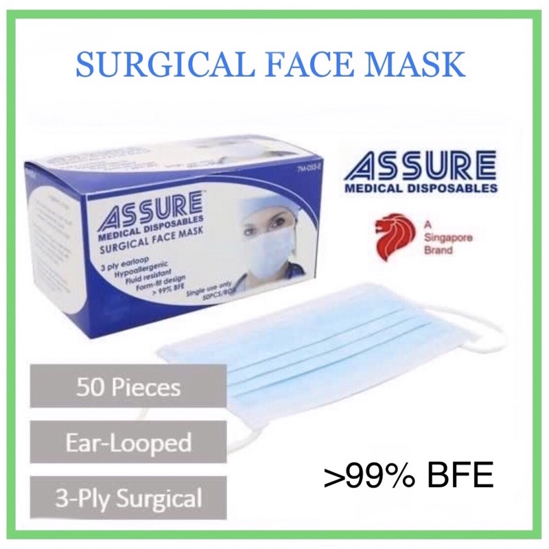 Assure Brand face mask (With Assure Logo) 50 pcs/box Singapore Brand