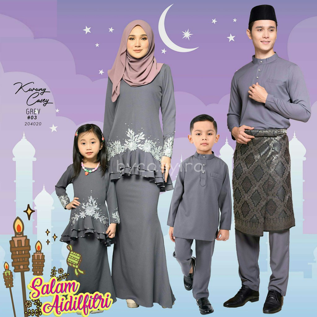 Baju Raya Grey Kelabu 2021 Sedondon Family Baju Melayu Baju Kurung Set Kurung Sedondon Ibu Anak Shopee Singapore