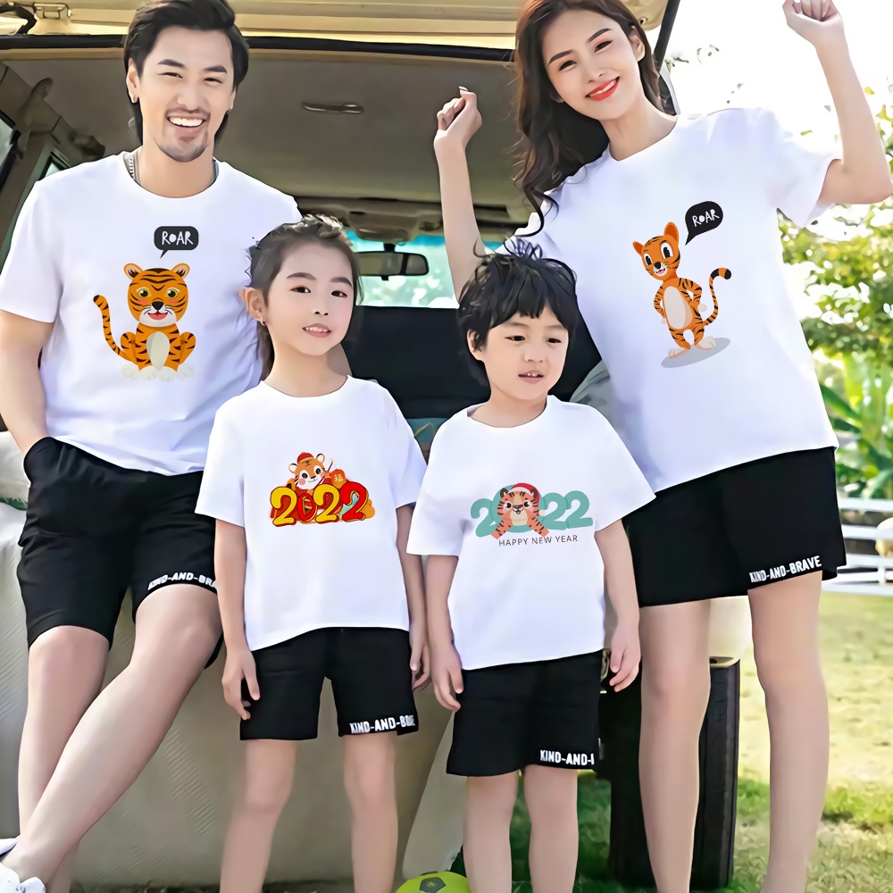 2022 Merry Roaring Tiger Happy New Year Family Boys&Girls Kids T Shirt Men Women Fashion Adult Shirts Unisex Tops