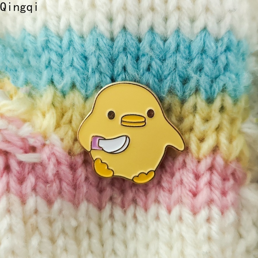 Image of Little Yellow Chicken Enamel Pins Smol Knife Don't Kill My Vibe Brooch Badges Lapel Pin Animal Jewelry Gift for Kids Friends #0