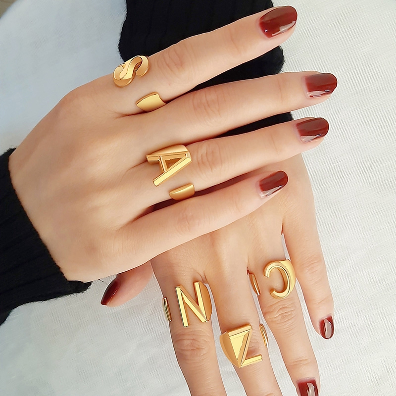 Vnox Letter A To Z Personalized Gold Bold Initial Letter Open Ring Adjustable Women Statement Rings Shopee Singapore