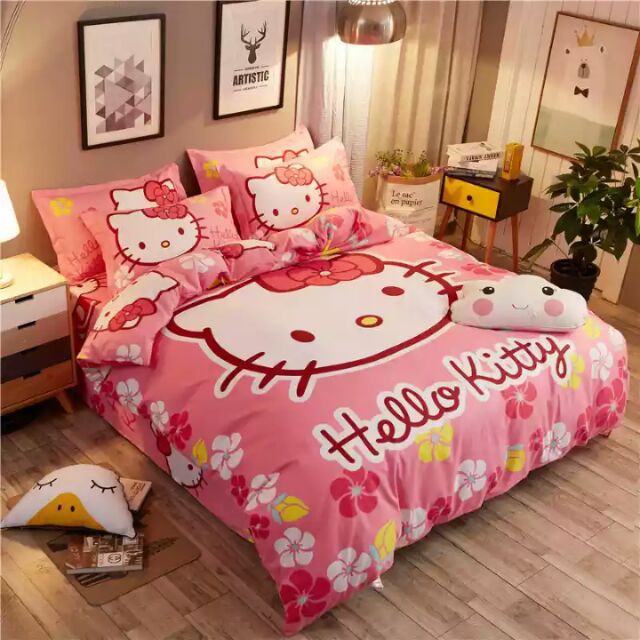 Hello Kitty Bedsheet Set Cadar Single Queen King With Quilt Cover