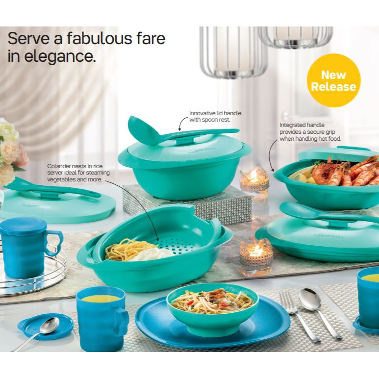 Tupperware Microwaveable Turquoise Blossom Serveware Set 4pcs FREE Gift