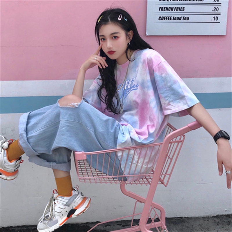 Women's Korean Tie-Dye Short-Sleeved T-Shirt | Shopee Singapore