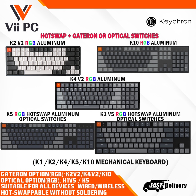 Keychron K1 V5/K2 V2/K4 V2/K5/K10 RGB Aluminum/Plastic HS Wireless ...