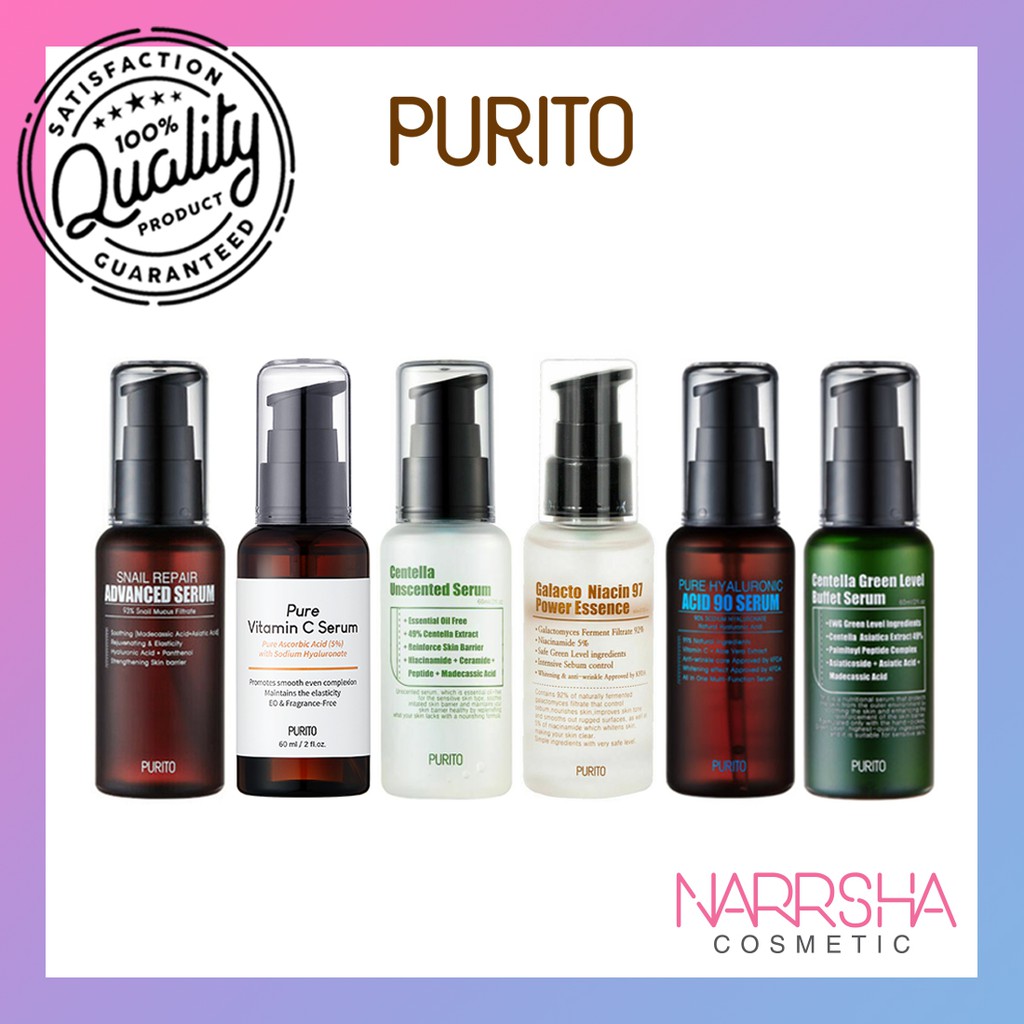 Purito Pure Vitamin C Serum Snail Repair Advanced Serum Centella Green Level Buffet Serum Centella Unscented Serum Galacto Niacin 97 Power Essence Pure Hyaluronic Acid 90 Serum 60ml Shopee Singapore