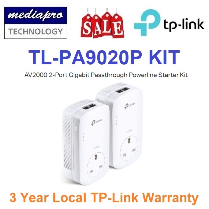 TP Link TL-PA9020P KIT AV2000 2-Port Gigabit Passthrough Powerline ...