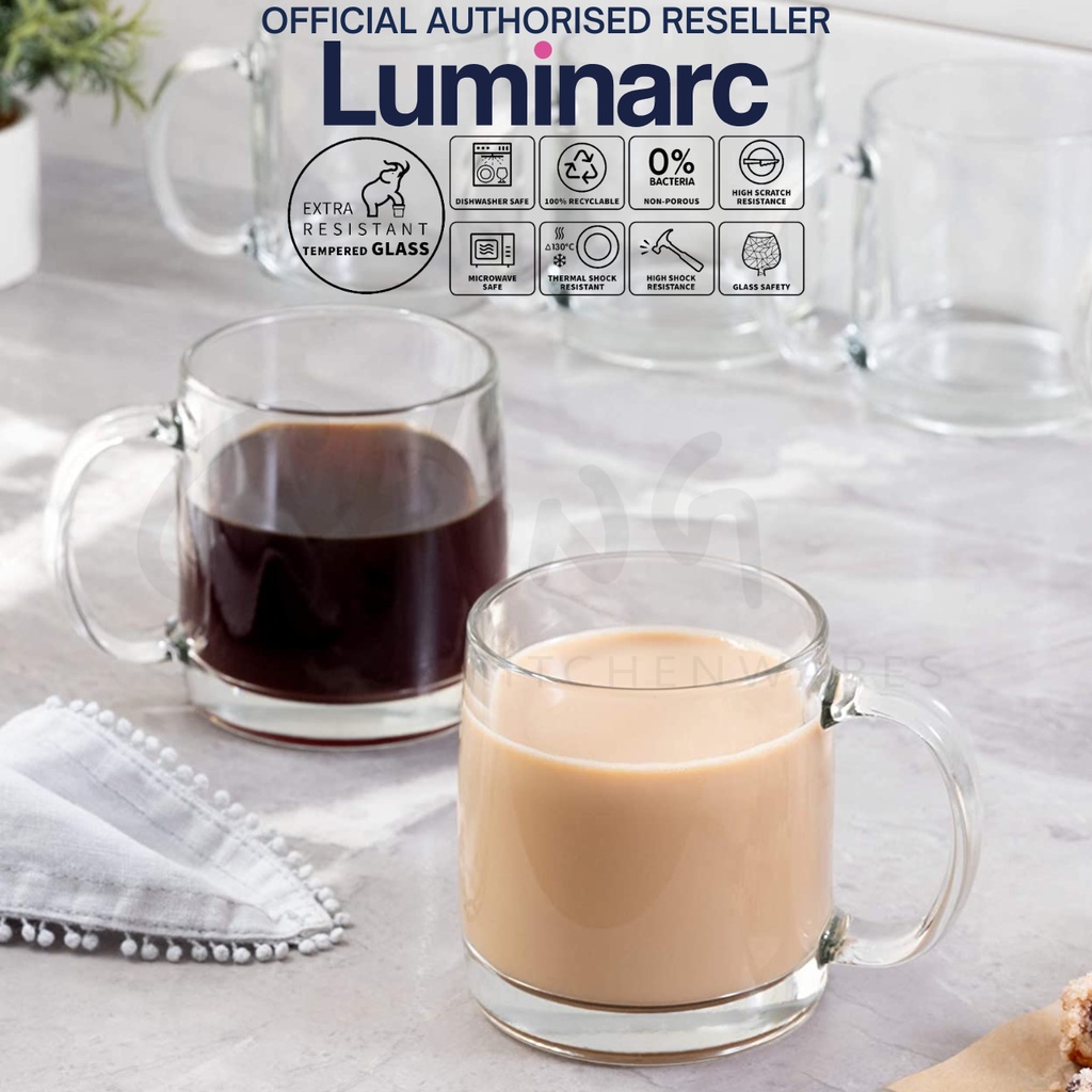 Luminarc Nordic Mug, [Hot/Coffee/Tea/Handle/Tempered/Glass/Dishwasher