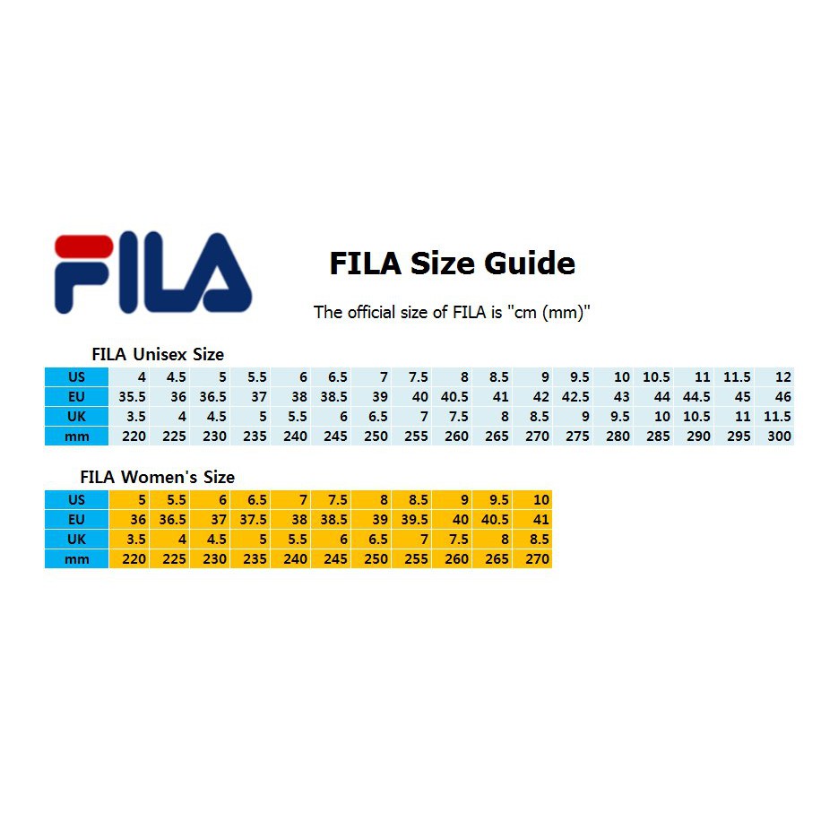 unisex sneakers size chart