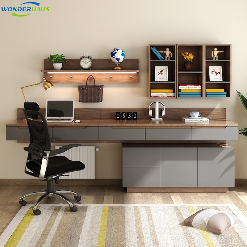Desktop Computer Table Bookcase Bookshelf Integrated Wall-mounted Table ...