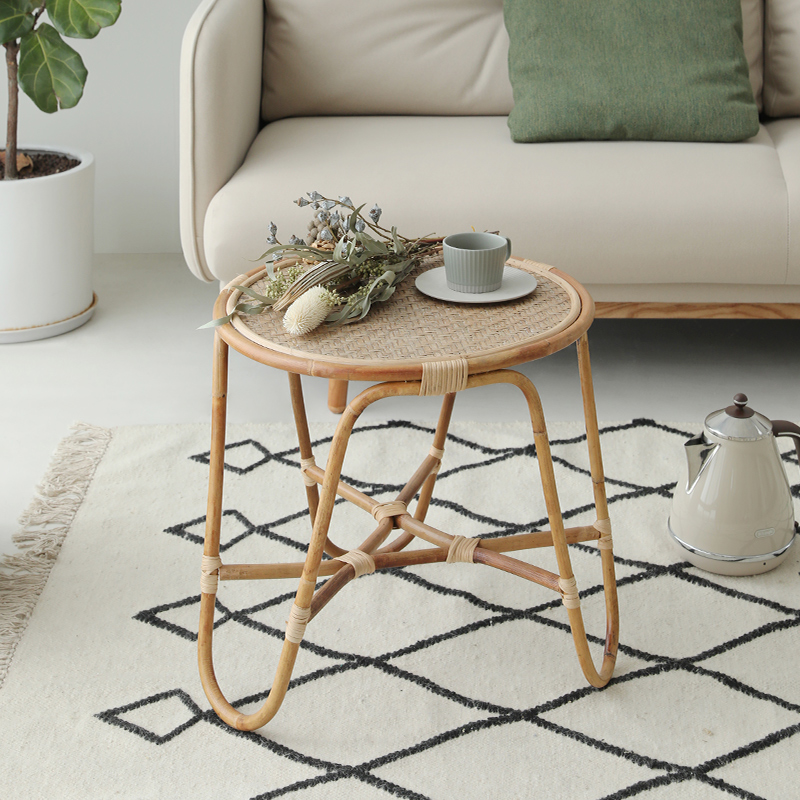 Vintage Round Coffee Table In Rattan Selency