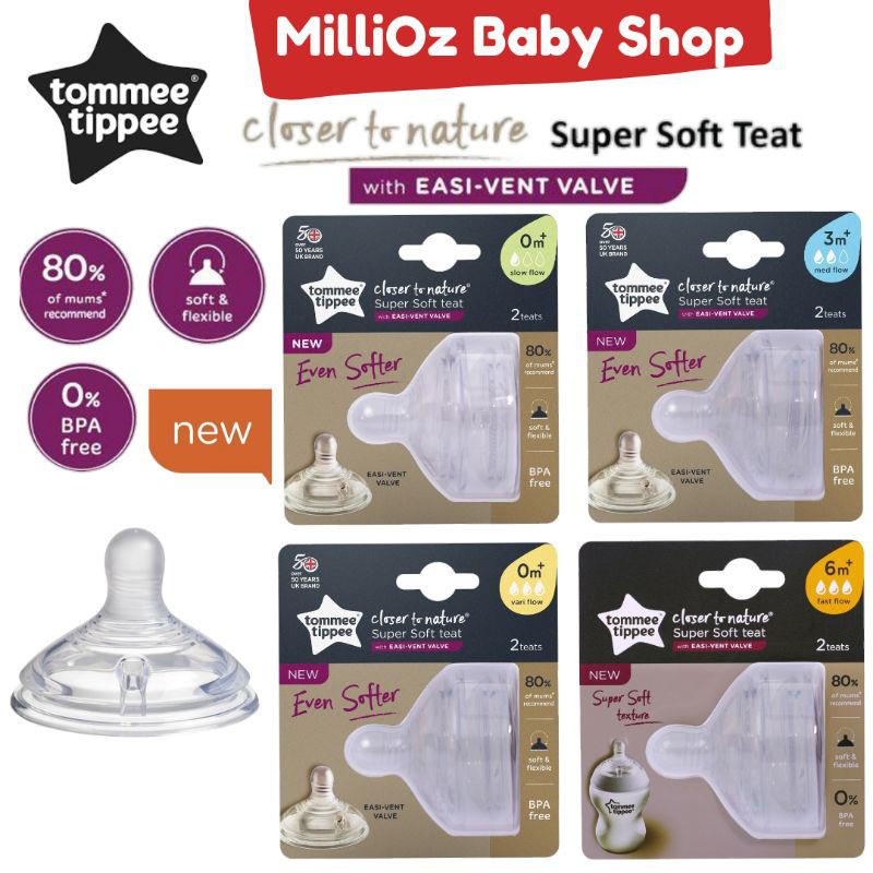 Local Stock Tommee Tippee Soft Or Super Soft Teat Closer To Nature Size Slow Medium Fast Flow Puting Botol X 2 P Shopee Singapore