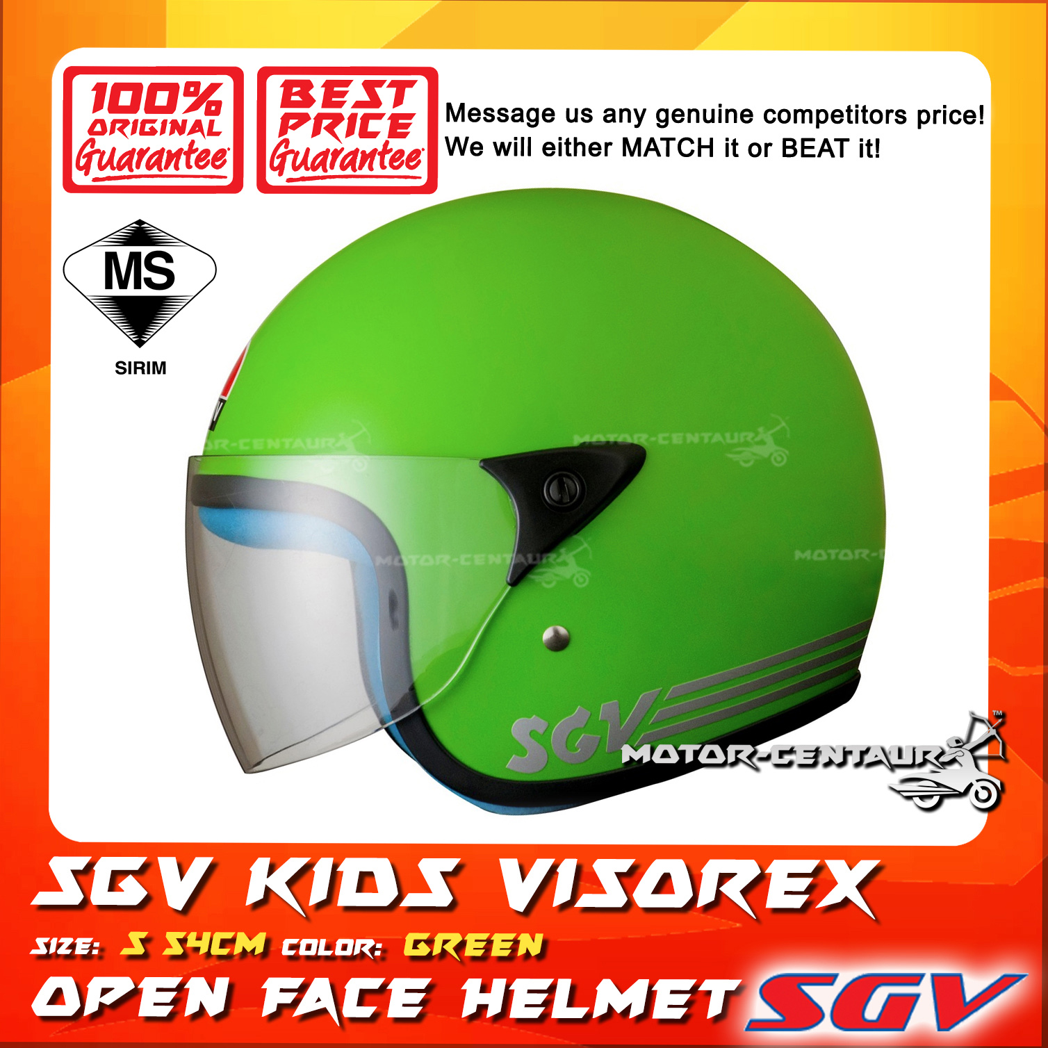 Topi Keledar Kanak Kanak Budak Sgv Helmet Kids Visorex Green S 54cm For Kids Children Sirim Approved Shopee Singapore