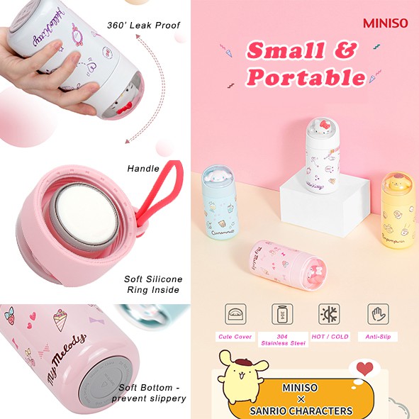 Sanrio x Miniso 280ml Thermos Flask with Cute Mascot Lid Hello Kitty ...