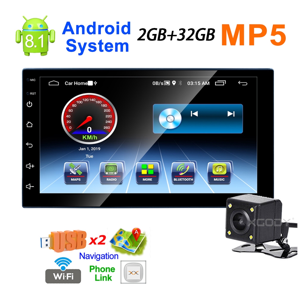 7 Inch 2gb 32gb Android 8 1 Car Stereo Double 2 Din Mp5 Player Gps Navi Wifi 4 Core Rearview Camera A705 Shopee Singapore