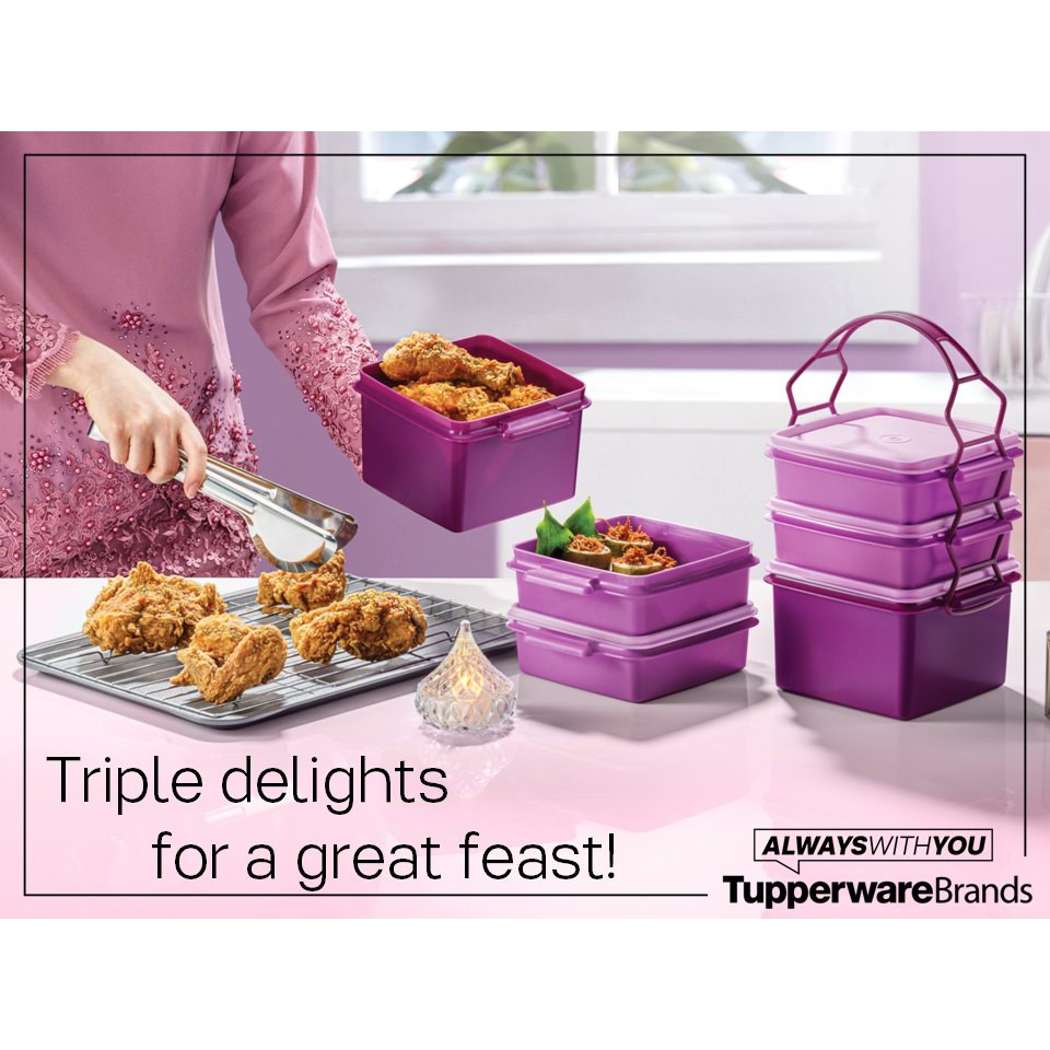 Shop Malaysia Tupperware Double Deep With Cariolier 1 7l 1 Small Goody Box 790ml 2pcs Mangkuk Tingkat Shopee Singapore