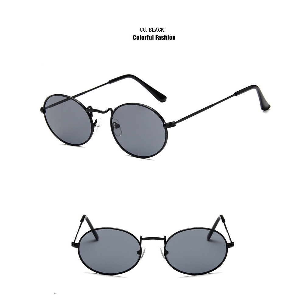 Image of Men Women Sunglasses UV400 Female Male Fashion Small Oval Metal Frame Unisex Driving Travel Eyeglasses Cool Street Shot #5