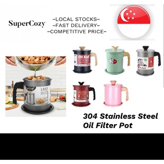 DOTU Oil Strainer Pot Grease Can 3 in 1 Kitchen Stainless Steel Oil Filter Strainer Colander Reuse Fry Oil Can Pot Home 