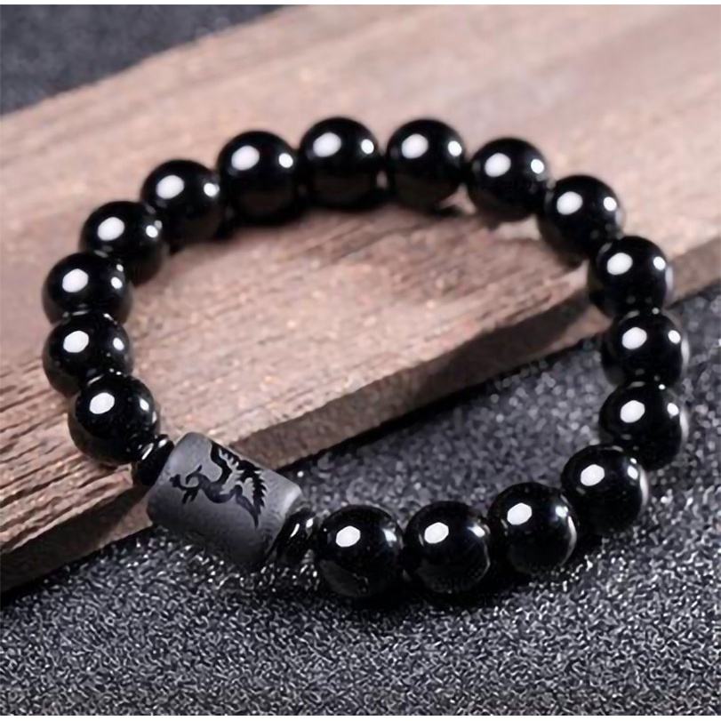 JADE obsidian Circle Black 6mm Beads string cord For Pendant Buddhist 5 pcs 