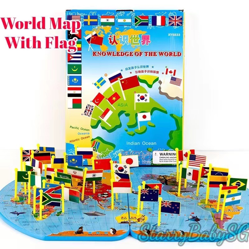 SG Seller XL Size Wooden Puzzle World Map Board Flag Matching Puzzle