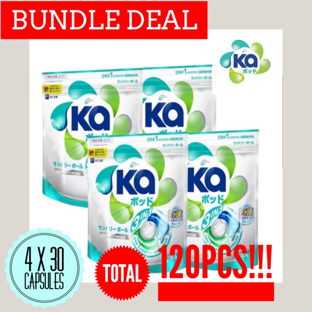 KA 3 in 1 Laundry Detergent Capsules (4 Refill Packs x 30 Capsules