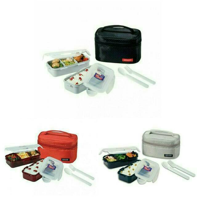 Lock & Lock Lunch Box 2 Pcs With Bag & Spoon Fork Set Lunch Box / Lock