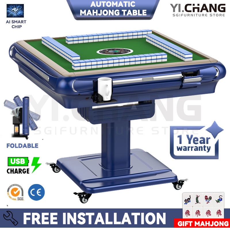 Majong Equipment with 2 Sets of Mahjong/Heater/Cover/4 Storage Box/4 USB Charging/4 Cup Holders/4 Ashtray Movable Color : Red Automatic Mahjong Table Folding