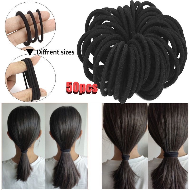 50 Pcs 3/4/6mm Black Seamless Elastic Hair Bands Ponytail Holder Rubber  Band Elastic Hair Ties for Kids Hair Accessories | Shopee Singapore