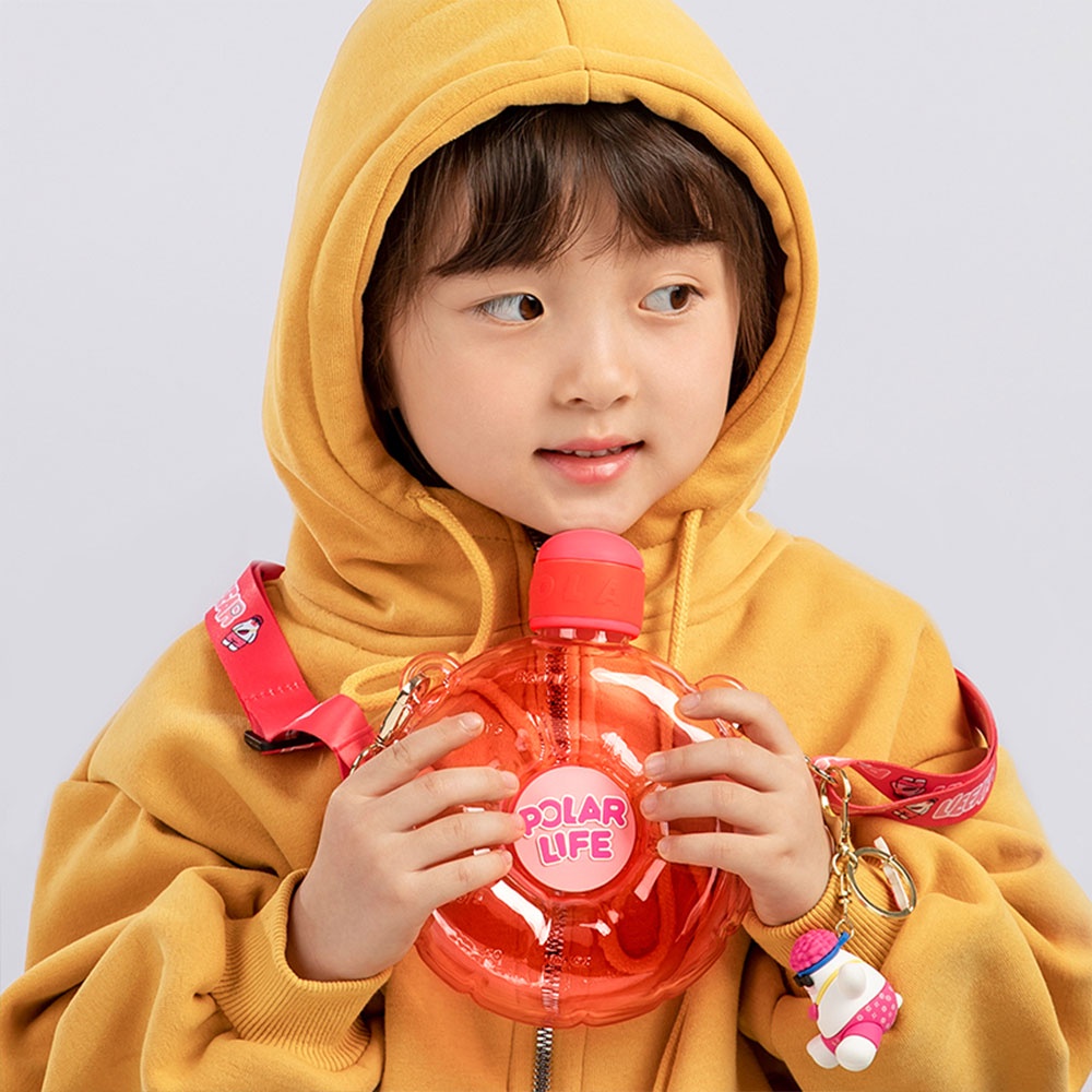 Uareliffe Cute Circle Water Bottle 575ml WIth Scale 360° Anti-leak Parent-child Drink Bottles Food Grade Material Outdoor Kids Water Kettle With Lanyard