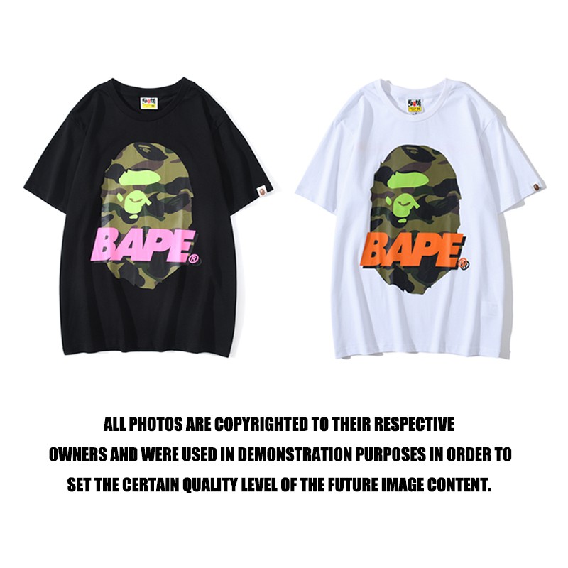 New A Bathing Ape Tshirts Men Woman Casual Camo Ape Head Letter Black White Shirts Summer Cotton Best Quality Bape T Shirt Clothes Shopee Singapore - bape shark t shirt roblox