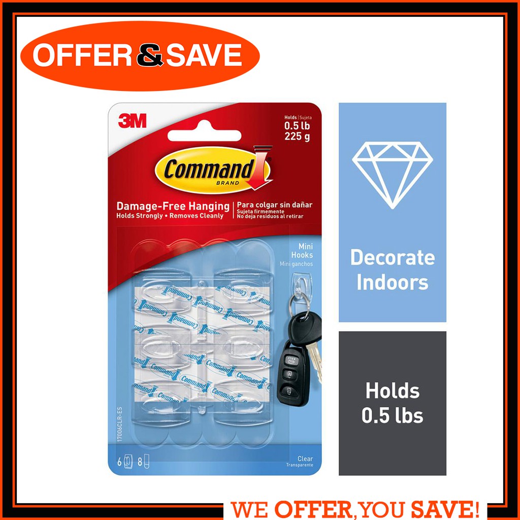 3m Command Mini Clear Hooks With Clear Strips 17006clr