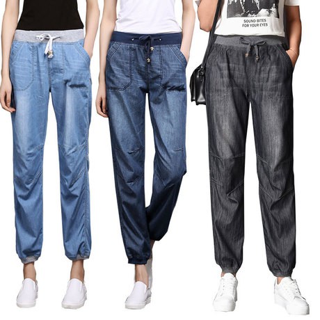 denim jeans with elastic waistband
