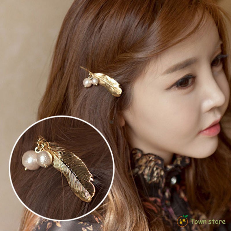 Women Metal Leaf Feather Hair Clips Hairpins Girl Barrette Hair