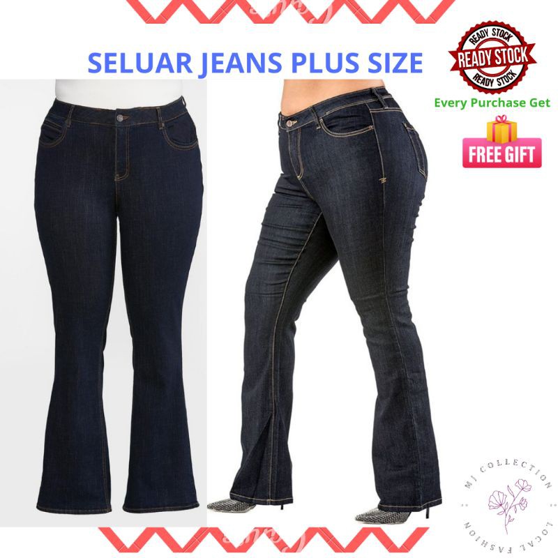 Seluar Jeans Plus Size Bootcut Perempuan Size 38 54 Shopee Singapore