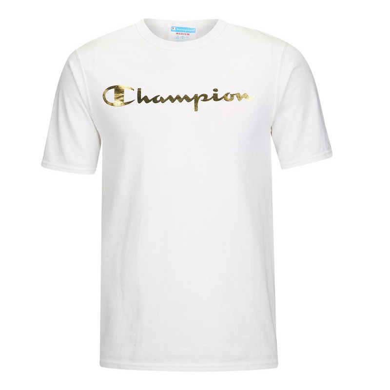 Champion Script Tee White with Gold 