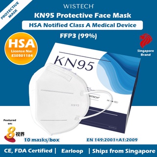 White/Black KN95 Protective Face Mask Wistech HSA Notified Medical Device FDA CE approved from Singapore 3 box