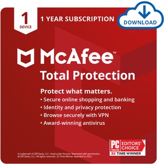 McAfee Total Protection | 1 Device | Antivirus Software | VPN | True Key | PC/Mac/Android/iOS | Email Delivery