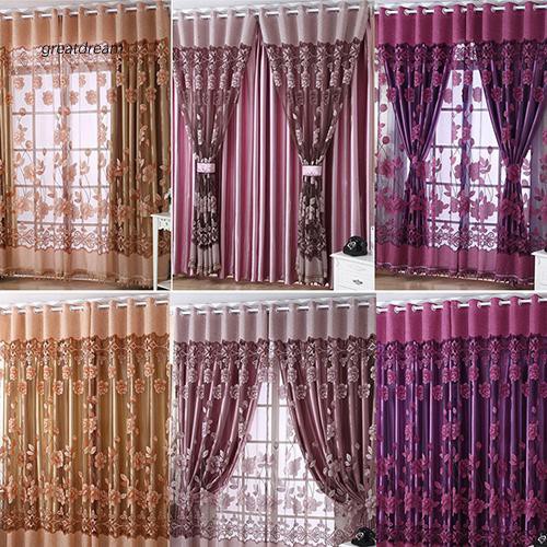 Gtdm 250cm X 100cm Flower Printed Tulle Sheer Door Window Curtains