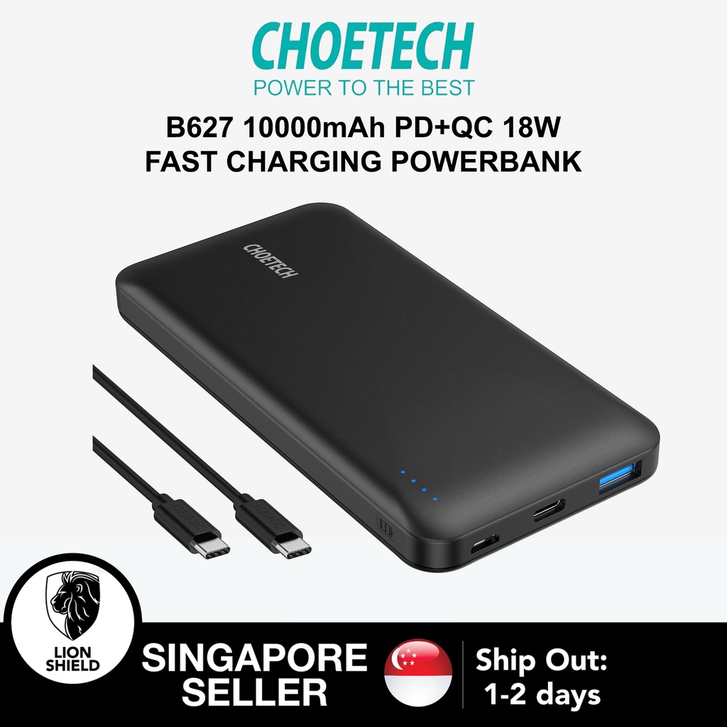 [SG] CHOETECH B627 10000mAh PD 18W Powerbank with USB-C Quick Charge 3. ...