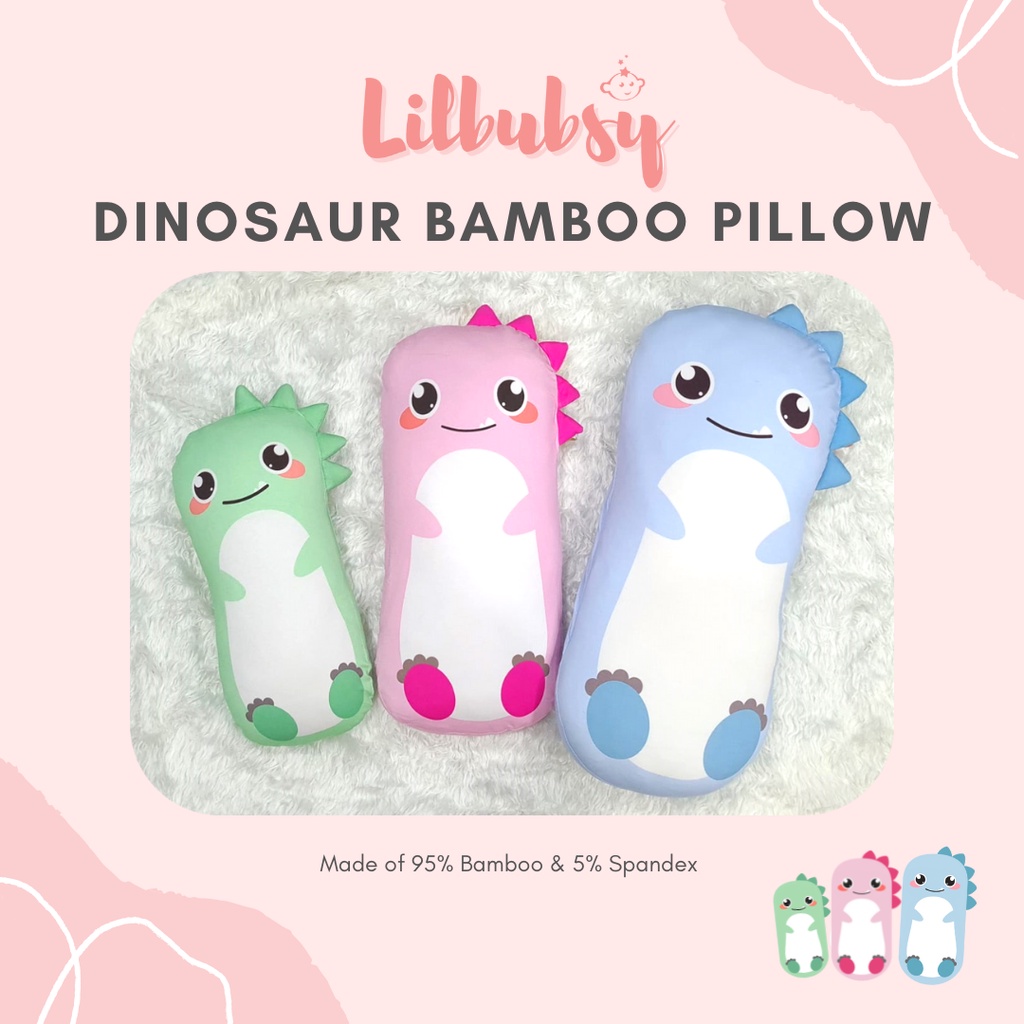 Lilbubsy Dinosaur Bamboo Pillow for Children, Toddlers and Babies / 3 Sizes and 3 colours (Ready Stock)