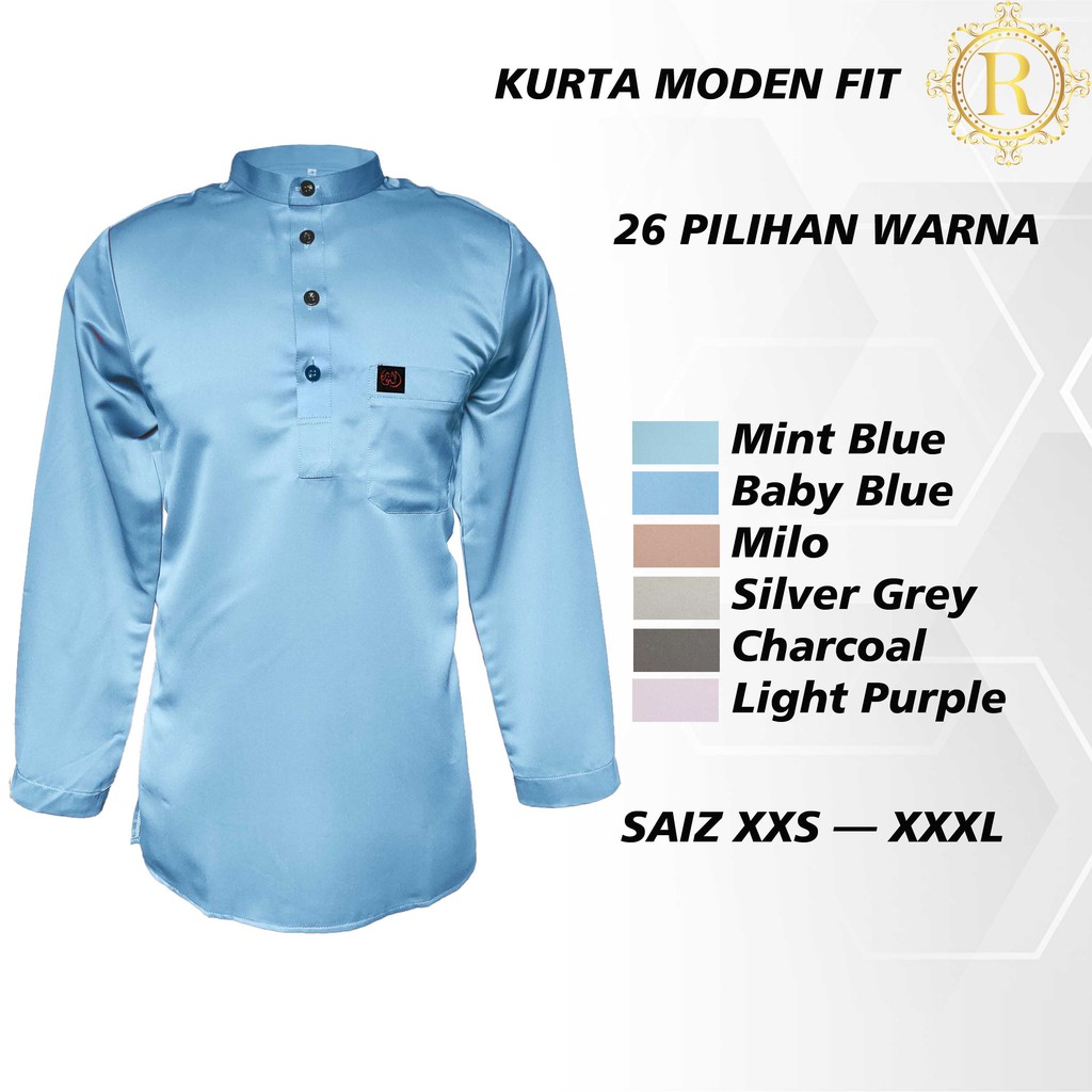 Shop Malaysia Kurta Lelaki Moden Fit Warna Mint Baby Blue Milo Silver Grey Charcoal Light Purple Shopee Singapore