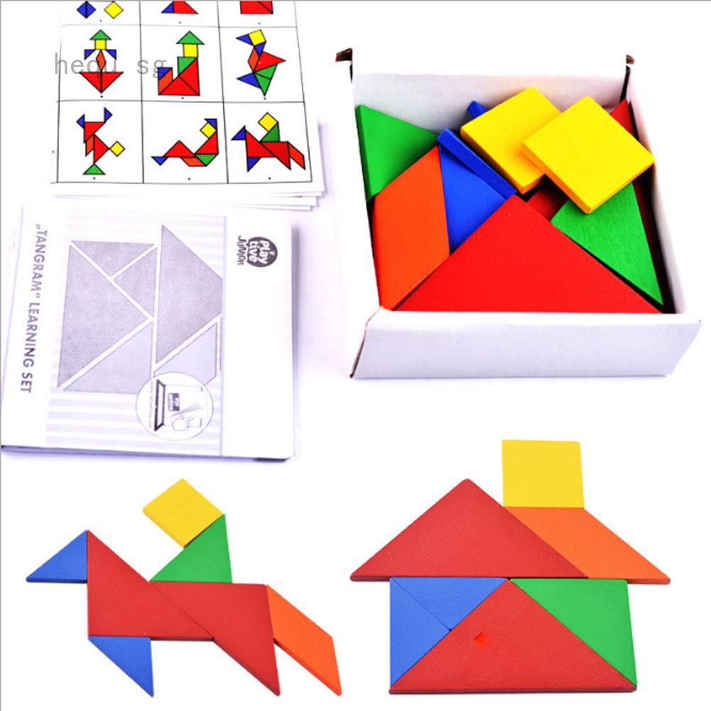 Color Wooden Tangram Brain Teaser Puzzle Educational Developmental Kids Toy 