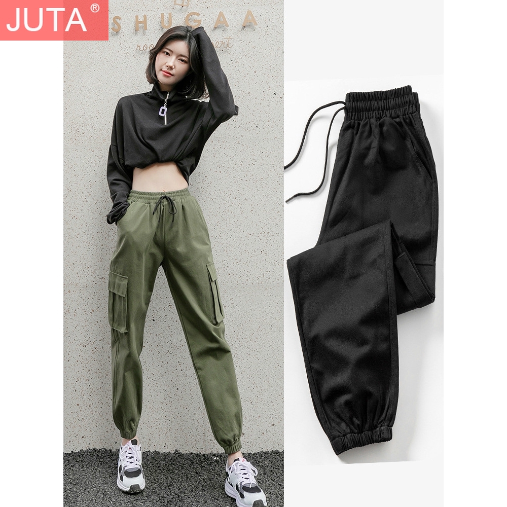 ladies elasticated waist cargo trousers