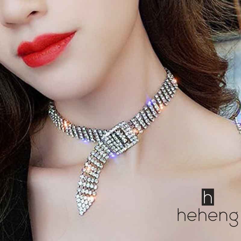 Ready Sparkling Silver Color Crystal Collar Chain Choker Necklace