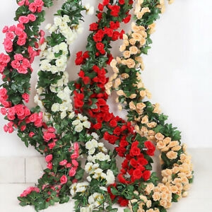Artificial Rose Flower Garland Decor New Gift Hanging Fake Silk Ivy Vine Plastic 