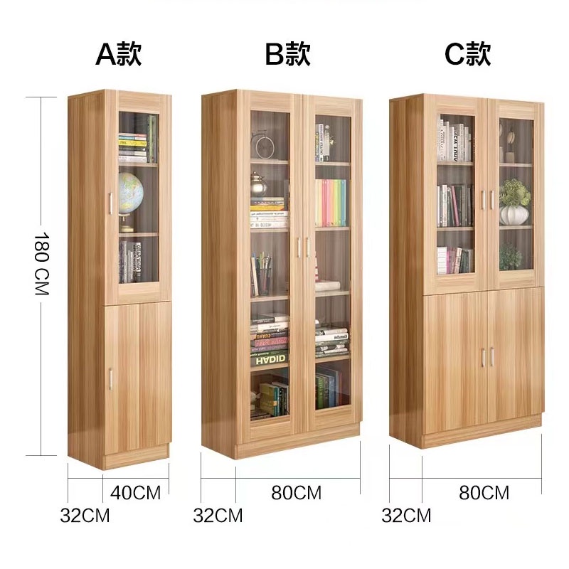 ZOHE Bookcase Bookshelf Cabinet Combination Office Solid Wood Filing Cabinet With Lock Glass Door Storage Locker/Simple Home