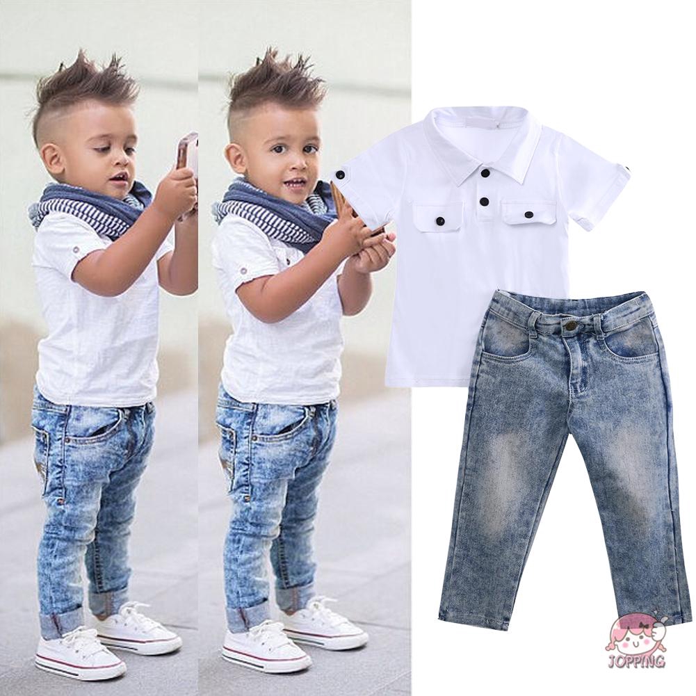 J0p Fashion 2pcs Toddler Kids Baby Boy Infant T Shirt Top Jeans Pants Clothes Outfit Set Shopee Singapore